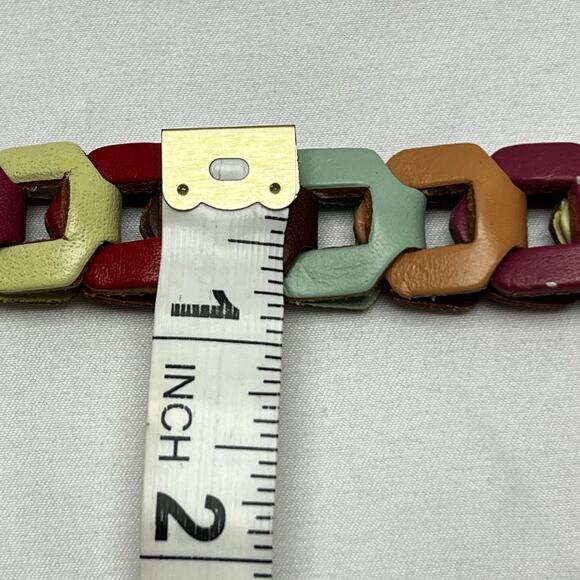 Fossil Leather Chain Link Belt Multicolor Size M 36"-38" Earth Tone Boho Woven - Picture 7 of 7